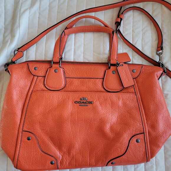 Coach Tangerine Orange Pebbled Leather Crossbody Satchel Purse - Picture 1 of 8
